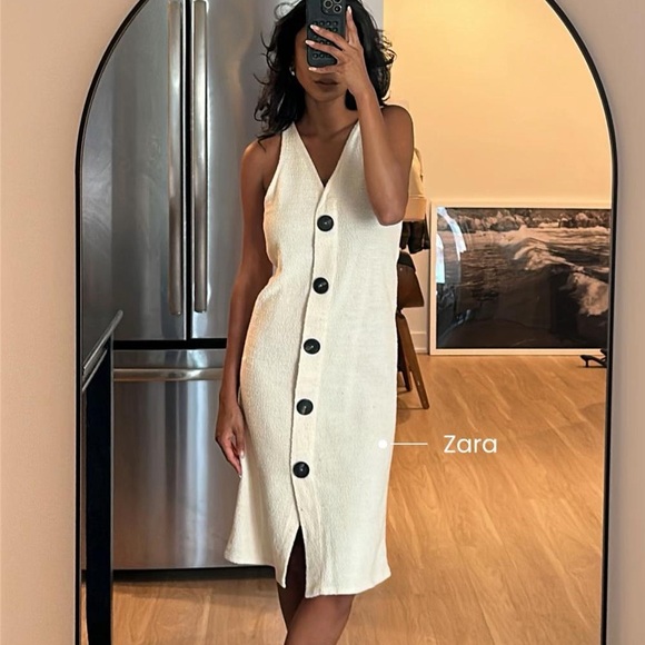 Zara Dresses & Skirts - NWOT Zara Trafaluc Cream White Knit Midi Dress with accent buttons